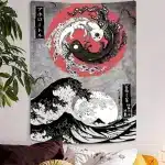 Yin Yang Octopus Great Wave Japanese Art Tapestry