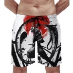 Black and White Brushstroke Samurai Warrior Shorts