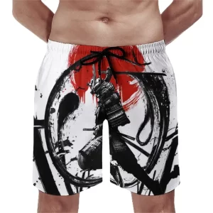 Black and White Brushstroke Samurai Warrior Shorts