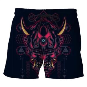 Cyber-Punk Neon Crimson Oni Demon Shorts