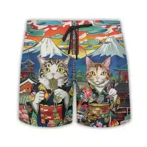 Kimono Cats Mount Fuji and Ramen Bowl Shorts