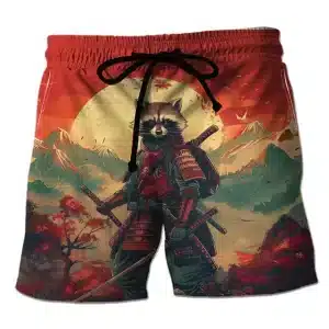 Mountain Landscape Samurai Raccoon Warrior Shorts