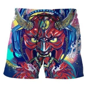 Oni Mask Samurai Neon Colors Techno Shorts