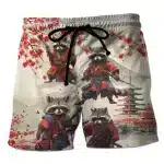 Playful Samurai Raccoon Cherry Blossoms Shorts