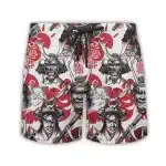 Samurai Warrior Graphic Red Sun and Helmet Shorts