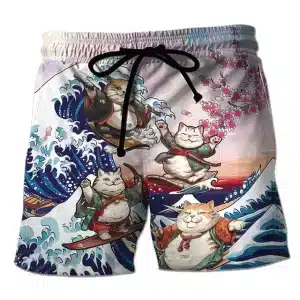 Surfing Samurai Cat Great Wave Men's Shorts