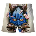 Traditional Yellow Eyes Blue Oni Demon Mask Shorts